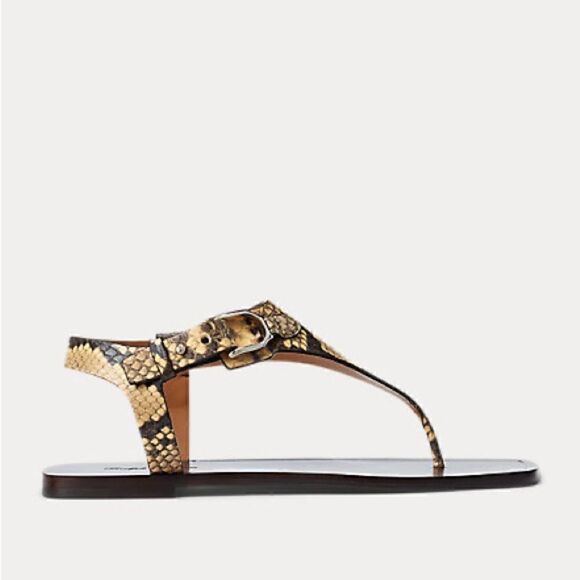Ralph Lauren Pre-Fall ‘21 Wellington Collection Delancie Snakeskin Thong Sandal - Picture 3 of 17